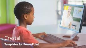  Presentation with distance learning - PPT theme with male-african-american-student-having background and a coral colored foreground