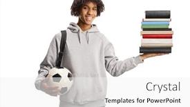  Presentation with backpack - Presentation design featuring male-african-american-student background and a white colored foreground