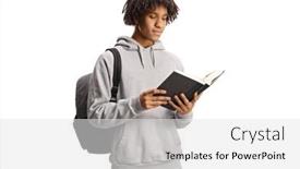  Presentation with backpack - Slide set having male-african-american-student background and a white colored foreground
