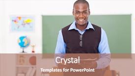  Presentation with teacher - Colorful PPT theme enhanced with male african school teacher holding backdrop and a coral colored foreground