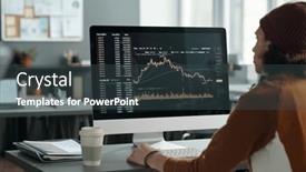  Presentation with stock exchange - Presentation theme having male-analyst-sitting-in-front background and a dark gray colored foreground