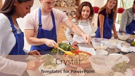  Presentation with students - PPT theme enhanced with male-and-female-adult-students background and a coral colored foreground