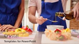  Presentation with olive oil - Cool new PPT theme with male-and-female-adult-students backdrop and a coral colored foreground