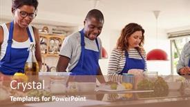  Presentation with students - Slide deck featuring male-and-female-adult-students background and a coral colored foreground