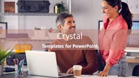  Presentation with advertising - Cool new slide set with male-and-female-advertising-marketing backdrop and a coral colored foreground