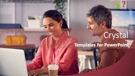  Presentation with advertising - Presentation theme with male-and-female-advertising-marketing background and a red colored foreground