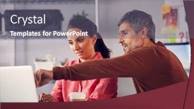  Presentation with advertising - Colorful presentation enhanced with male-and-female-advertising-marketing backdrop and a gray colored foreground