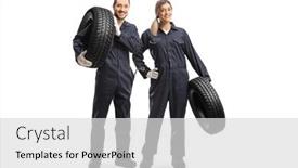  Presentation with female mechanic - Slide set enhanced with male-and-female-auto-mechanic background and a light gray colored foreground