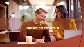  Presentation with meeting - PPT layouts having male-and-female-business-colleagues background and a tawny brown colored foreground