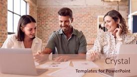  Presentation with busy - Presentation design enhanced with male-and-female-business-colleagues background and a coral colored foreground