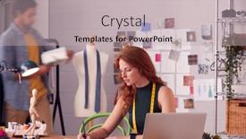  Presentation with working together - Slides enhanced with male-and-female-business-owners background and a light gray colored foreground