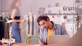  Presentation with working together - Amazing theme having male-and-female-business-owners backdrop and a lemonade colored foreground