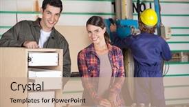  Presentation with portrait of excited overjoyed female - Amazing presentation having celebration occasion place for your backdrop and a sky blue colored foreground.