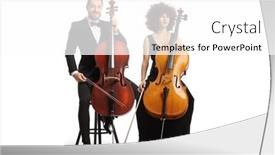  Presentation with orchestra - Theme having male-and-female-cellists background and a white colored foreground