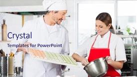  Presentation with commercial - Audience pleasing theme consisting of female chefs preparing ravioli pasta backdrop and a sky blue colored foreground