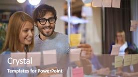  Presentation with reminders - Beautiful PPT theme featuring male and female co-workers backdrop and a coral colored foreground