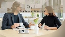  Presentation with points - Colorful slide set enhanced with male-and-female-colleagues backdrop and a coral colored foreground