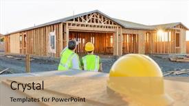  Presentation with female garment workers - Amazing PPT layouts having male and female construction workers backdrop and a coral colored foreground