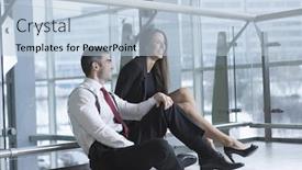  Presentation with coworkers - Cool new presentation theme with male and female coworkers sitting and joking together backdrop and a light blue colored foreground