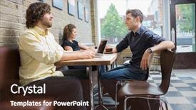  Presentation with customers - Slide deck consisting of male and female customers spending background and a  colored foreground