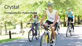  Presentation with bicycles - Presentation design consisting of male and female cyclists riding bicycles on country road background and a blonde colored foreground