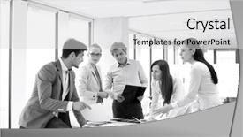  Presentation with discussion - Audience pleasing presentation theme consisting of male and female design professionals backdrop and a light gray colored foreground
