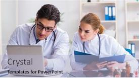  Presentation with discussion - Cool new presentation with male-and-female-doctor-having backdrop and a light blue colored foreground