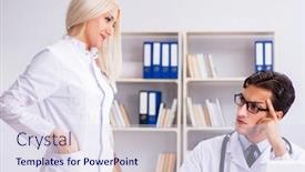  Presentation with discussion - Presentation design with male-and-female-doctor-having background and a sky blue colored foreground