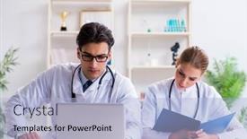  Presentation with discussion - Beautiful presentation design featuring male-and-female-doctor-having backdrop and a light blue colored foreground