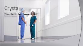  Presentation with scrubs - PPT theme having male-and-female-doctors-wearing background and a light gray colored foreground