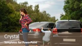  Presentation with road accident - Cool new PPT layouts with female drivers on road car backdrop and a violet colored foreground
