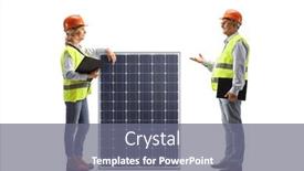  Presentation with photovoltaic - Presentation theme having male-and-female-engineers-discussing background and a gray colored foreground