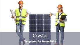 Presentation with solar - Presentation theme with male-and-female-engineers background and a gray colored foreground