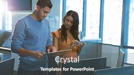  Presentation with executive - Presentation theme having male-and-female-executive-using background and a ocean colored foreground