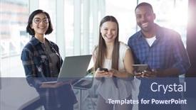  Presentation with electronic - Audience pleasing presentation theme consisting of male-and-female-executives-using backdrop and a ocean colored foreground