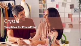  Presentation with designs - PPT theme consisting of male-and-female-fashion-designers background and a coral colored foreground