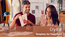  Presentation with designs - Presentation theme with male-and-female-fashion-designers background and a red colored foreground