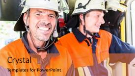  Presentation with fire fighters - Slides enhanced with personnel department - male and female fire fighters background and a gold colored foreground