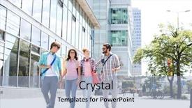  Presentation with female male symbol - Audience pleasing presentation design consisting of male and female friends walking backdrop and a light blue colored foreground