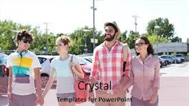  Presentation with black male female fashion - Cool new slide set with male and female friends walking backdrop and a coral colored foreground