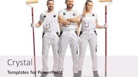  Presentation with white house - Presentation theme enhanced with male-and-female-house-painters background and a lemonade colored foreground