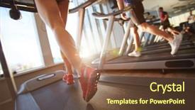  Presentation with treadmill - PPT theme featuring male and female legs running background and a tawny brown colored foreground