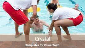  Presentation with helping man - Cool new PPT layouts with male and female lifeguards helping backdrop and a coral colored foreground