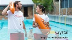  Presentation with rescue - Slide deck with male and female lifeguards holding background and a arctic colored foreground
