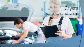 Presentation with female mechanic - Beautiful theme featuring male and female mechanic team backdrop and a light blue colored foreground