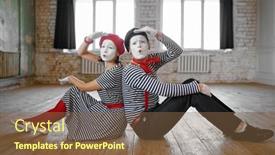  Presentation with mime - Colorful slide set enhanced with male-and-female-mime-artists backdrop and a tawny brown colored foreground