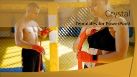  Presentation with mma - Amazing presentation theme having male-and-female-mma-fighters backdrop and a gold colored foreground