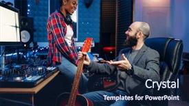  Presentation with professional sound recording - Presentation theme with male and female musicians sound background and a navy blue colored foreground