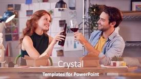  Presentation with fashion - Audience pleasing PPT theme consisting of male-and-female-owners backdrop and a coral colored foreground