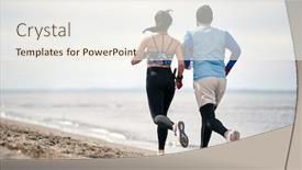  Presentation with runner - Presentation design having male-and-female-runner-workingout background and a sky blue colored foreground